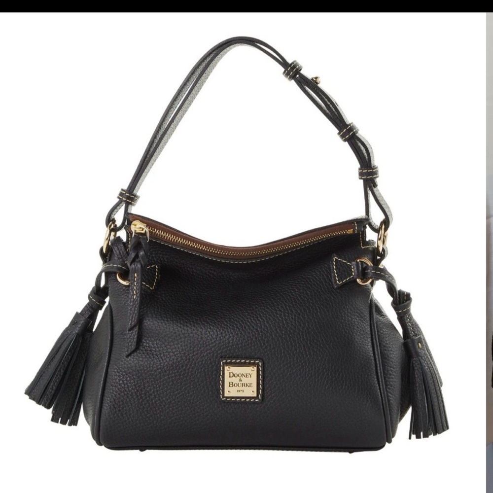 Dooney & Bourke Black Pebbled Leather Tassel Shoulder Bag